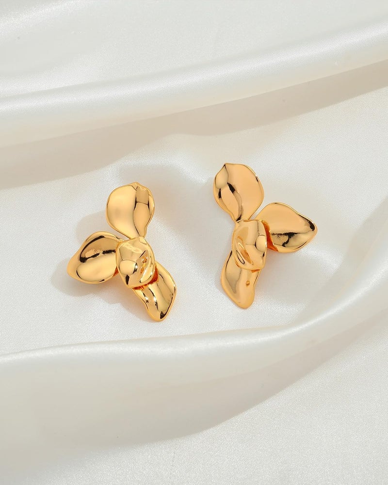 FAUTHENTICUTE Chunky Gold Statement Earrings For Women Gold Plated Sectored Flower Leaf Shell Angel Wing Earrings Large Stud Earrings Hypoallergenic Earrings - Image 4